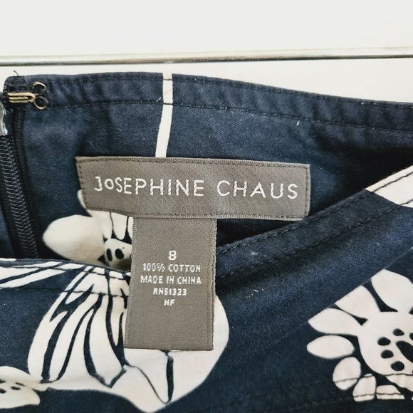 Josephine Chaus Woman Navy Floral Full Pleat Skirt Flowy 8 Knee Pockets Cotton - Picture 7 of 7